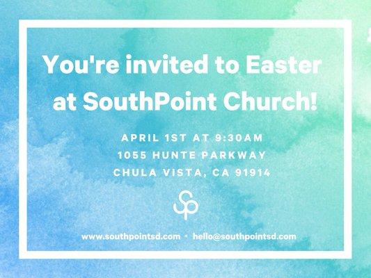 Join us for Easter Sunday starting at 9:30am. Childcare and children's programs are available.