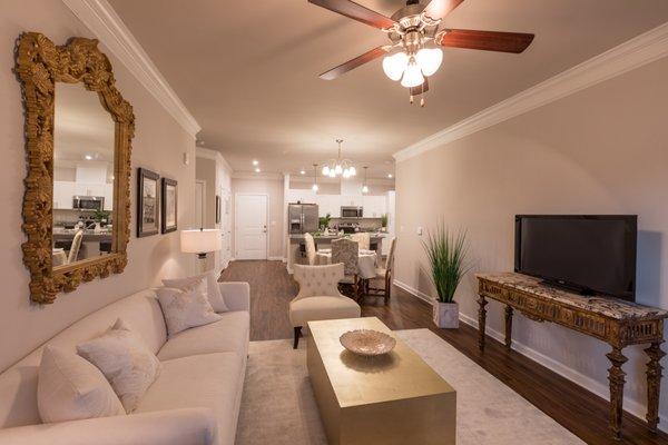 Living area of one of our spacious 1, 2 and 3 bedroom condominiums.