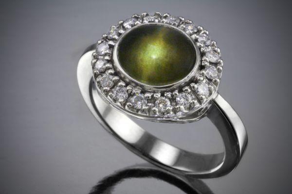 Chrysoberyl, platinum and diamond.