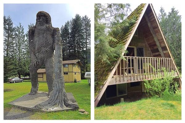 Small gift shop before the centers with Sasquatch and the famous A frame house buried in ash.