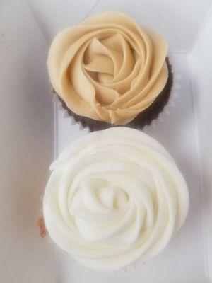 Chocolate and maple, vanilla cupcakes.