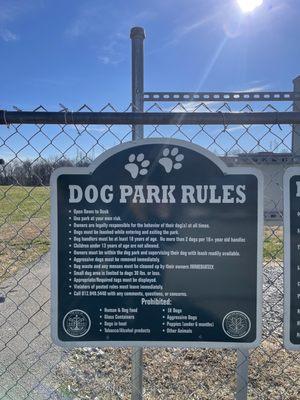 Dog park rules sign