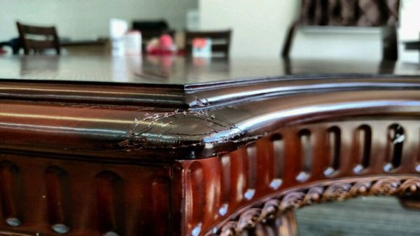 Damaged table corner