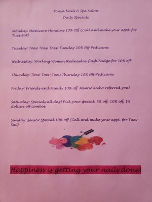 Check out our daily specials! Book your appointment or walk ins welcomed anytime too!