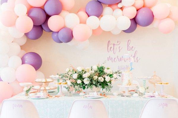 Whimsical Mermaid Table by Pretty Little Events. Dessert stands by Minted and Vintage