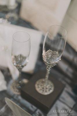 Exquisite champagne flute and server sets.  A family keepsake for years to come.