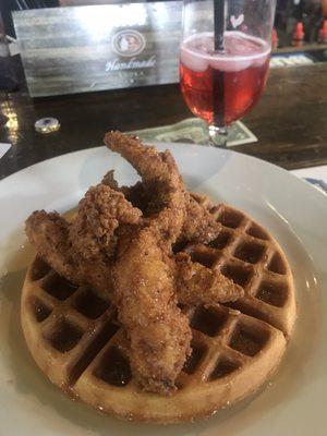 Chicken & Waffle with a Poinsettia Champagne  Delicious