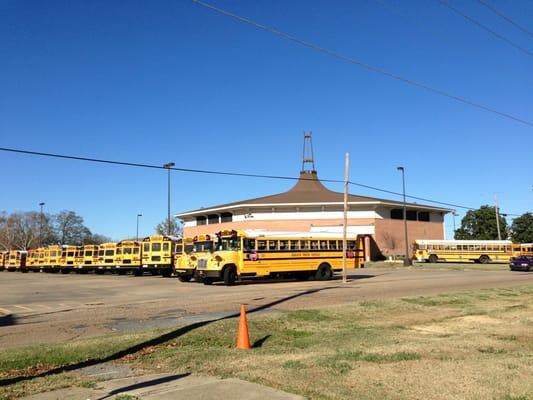 School buses attending the Grinch play.