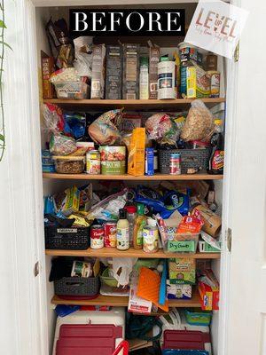 This is a pantry closet that needed some purging and sorting.