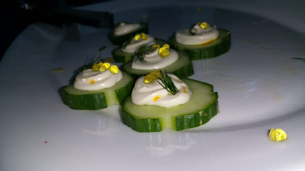 Cucumber canape with borsin cheese