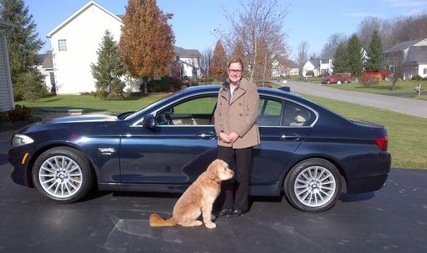 Trish Jones, Mediator, Pittsford, NY with her BMW 535i x-Drive obtained through AutoWise.