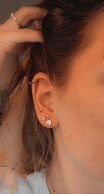 My 3 main lobe earring were not done by her. My tragus was also not done by her