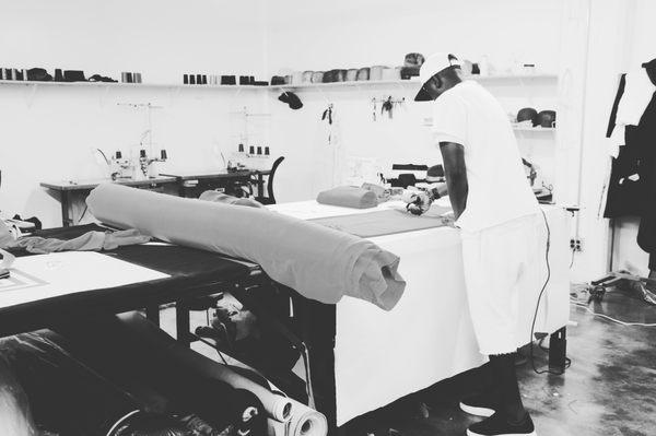 Baba on the cutting table.