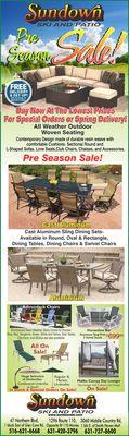 Patio Furniture Pre-Season Sale Starts Now!!