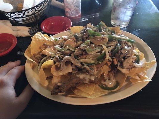 Steak and chicken fajita nachos! Some of the best I've ever had!