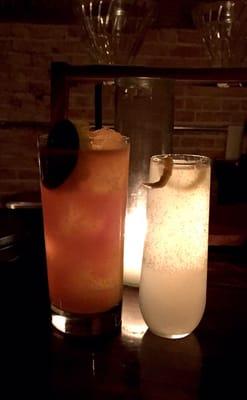 Left is a Dark and Stormy. Right is a French 75.