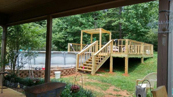 Recent deck built aroud above ground pool