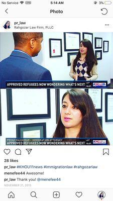 Immigration Attorney Pegah Rahgozar is interviewed by KHOU about the Syrian crisis in 2015