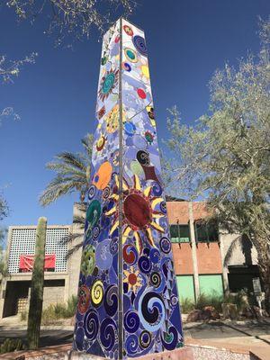 Pretty obelisk at center of the 'park'.