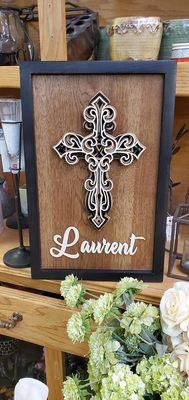 5 layer laser cut cross sign made right here in store!