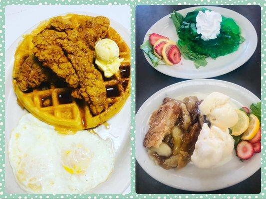 this is our new items waffle and chicken and free side of jell-o