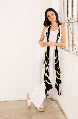 Tank Top in White with Besa Pant in White, accented with Violetta Scarf in Doodle Wash Citron