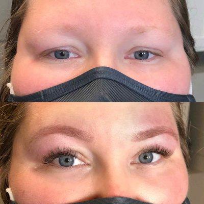 Hybrid lash extensions and eyebrow wax and tint