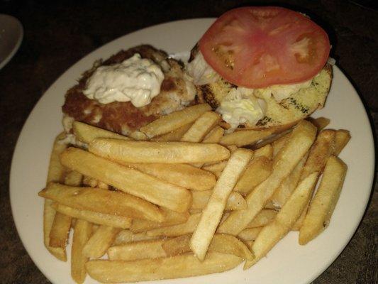 Crab cake sandwich and fries