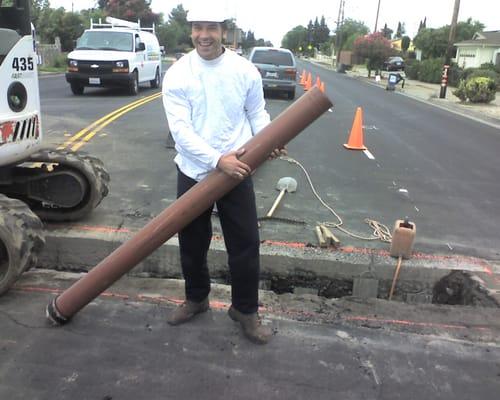 Clay pipe is still used on streets to connect sewer line. Max is showing you that plumbing can be done in white shirt.