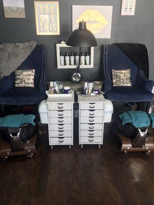 Our comfortable but adorable pedicure stations