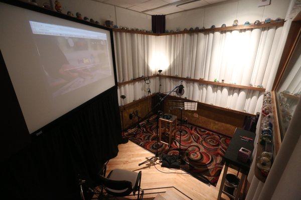 Booth large enough for 3. Foley pits. Perfect for acoustical instruments. ADR made easy with big screen.