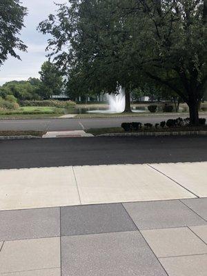 Across from the water is where the building is located at ( Kean college)