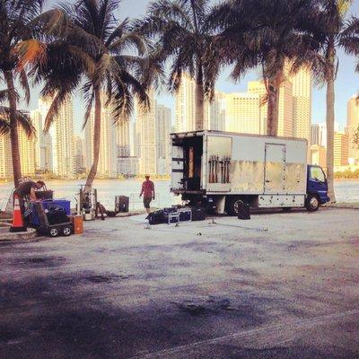 Moving Picture Rental on location in Miami, with 3 ton grip truck, camera and crew