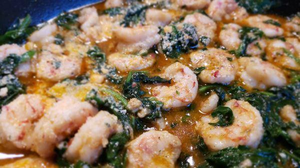 Sauteed Shrimp and Spinach dusted with Parmesan Cheese