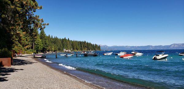 Beautiful blue Lake Tahoe. View from our private beach access