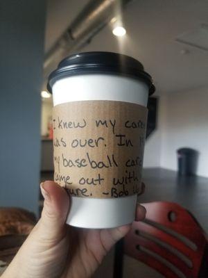 I love the handwritten notes by community members on each coffee!