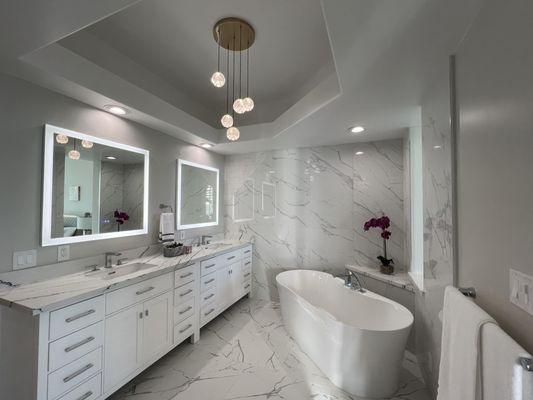 This restroom is designed and completed entirely by Million Decor Design. All products are purchased through MDD.