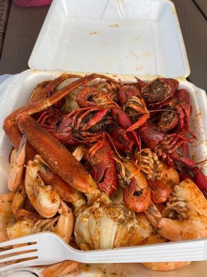 Crawfish, shrimp, crab leg platter