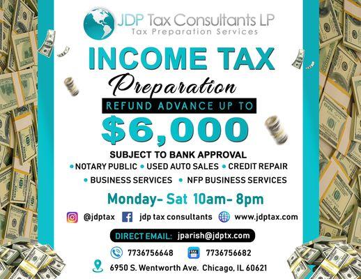 A display of services rendered at JDP Tax Consultants