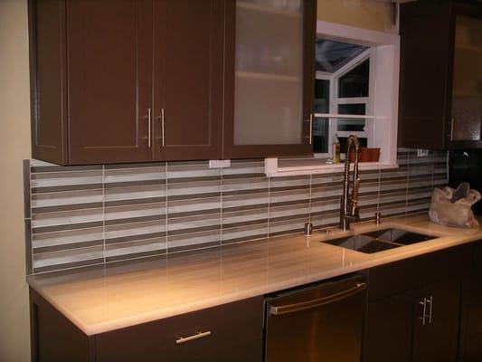 Recycle glass countertop and glass backsplash Long Beach