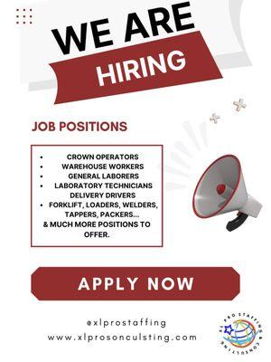 WE ARE HIRING! 
If you are interested apply & get a job today!