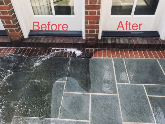 Surface scrub paving stone patio