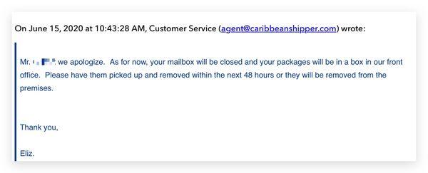 Nasty e-mail responses from the total jerks at CaribbeanShipper in Miami