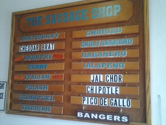 Their menu board of sausages.