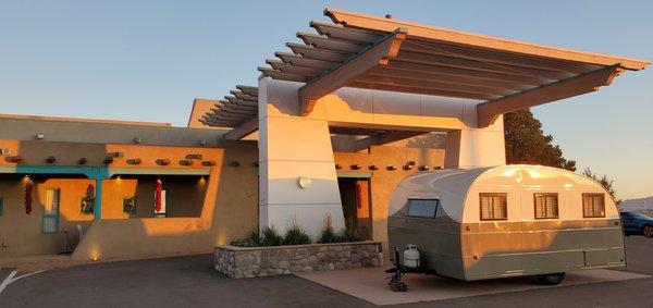 Sunset reflected off our 1946 Model 1 Curtis Wright travel trailer