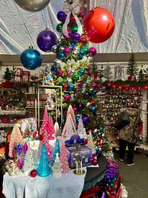 The holiday tent is full of beautiful decorations