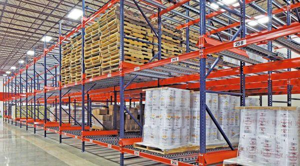 Warehouse pallet flow racking