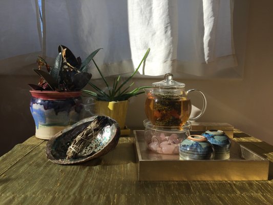 Tea and sage, help relax the mind and get you ready for an amazing treatment