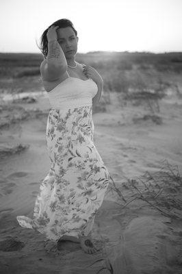 Classic black and white adds such character on the beach at sunset.