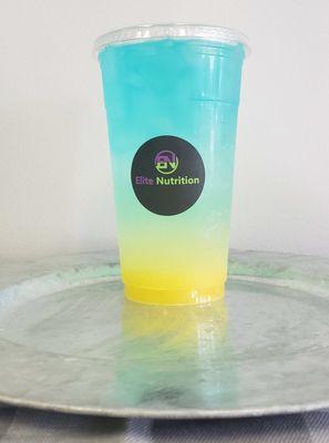 Our Cool Cucumber, the caffeine free version, with a shot of mango aloe.